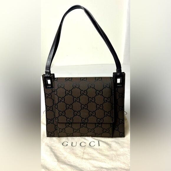 Gucci Brown and Black GG Monogram Shoulder Bag - Picture 3 of 17